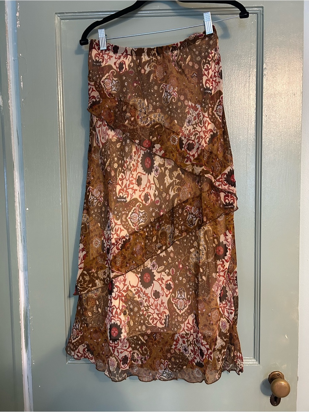 Rainbow Brown Multi Tiered Maxi Skirt